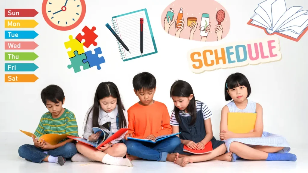 Preschoolers following a daily routine with learning and play
